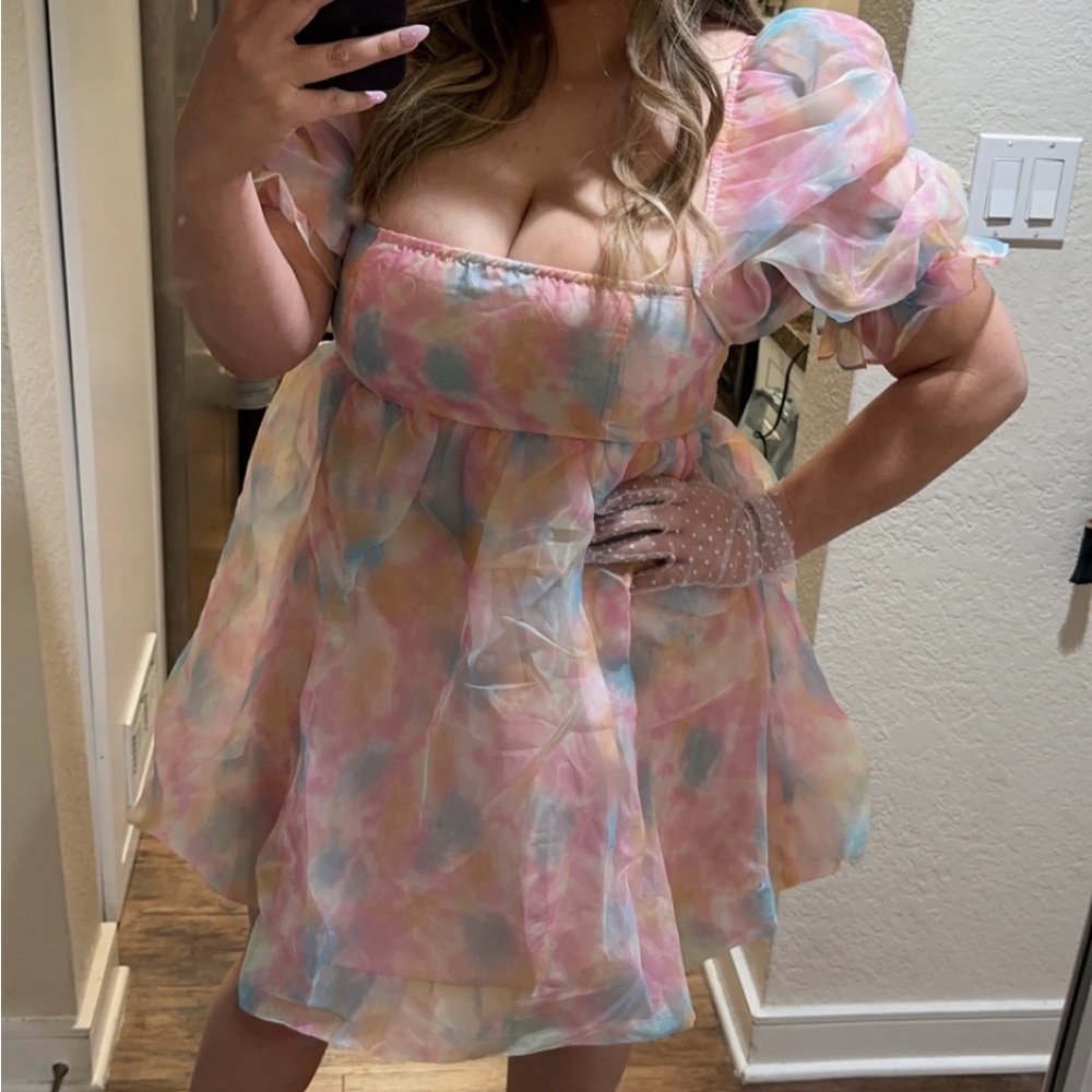 SHEIN Multicolor Puff Sleeve Dress